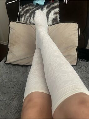 White Patterned knee high hosiery socks